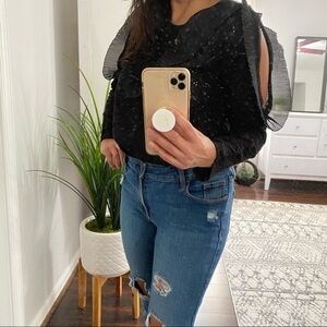Zero Degrees Celsius Open Sleeve Eyelet Ruffle Top